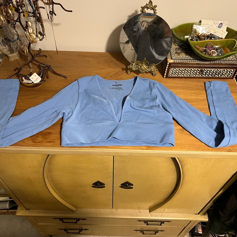 Garage Blue Ribbed Long Sleeve Top